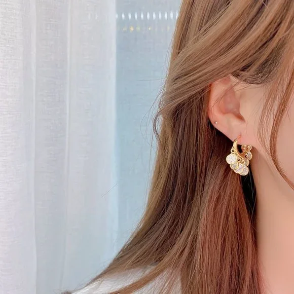 NEW 14K Gold Plated Round Diamond Drop Huggie Hoop Earrings - Picture 2 of 8